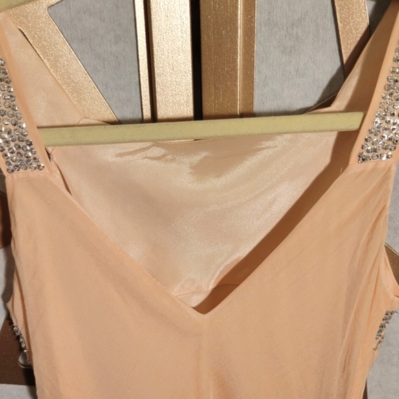 NWOT ELEY KISHIMOTO Silk Beaded Silver & Peach Evening Dress - Picture 12 of 14